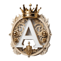 the letter a in an ornate gold frame with a crown